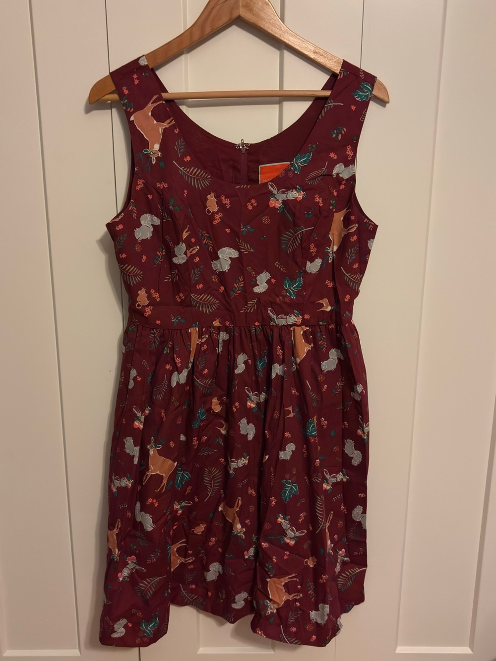 New ModCloth Very Cute Burgundy Woodland Animal Print Sleeveless Dress